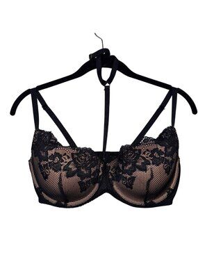 Adore Me Lace & Mesh Bra Black Floral Design 38DD